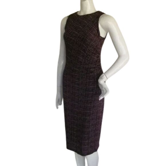 LOFT Dress, S, Maroon/Burgundy, Crosshatch, Clingy, Gathered Hip - Picture 3 of 13